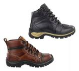 Bota Masculina Couro Legitimo Moto Adventure Kit 2 pares Botina