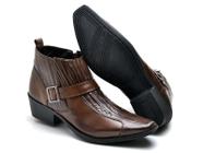 Bota Masculina Texana Bico Fino Couro Legitimo Cano Curto Zíper Lateral Salto Baixo