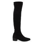 Bota Over The Knee Feminina Camurca Stretch Preto Cano Longo Joelho Salto Baixo Medio Bloco