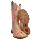 Bota Texana Country Original Vimar Marfim Cano Médio Colorido Bico Quadrado- Ref. 131333