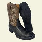 Bota Texana De Boiadeira Goyazes Oficial Couro Legítimo Preto e Marrom Bico Quadrado - Ref. 23307-CK