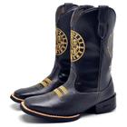 Bota Texana Em Couro Krn Shoes Bico Redondo e Detalhe Bordado