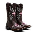 Bota Texana Feminina Cruz Rosa New da Marca Mundo Texano em Couro Marrom