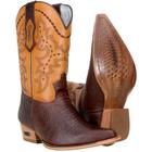 Bota Texana Masculina Couro Bico Fino Bordado Cano Médio