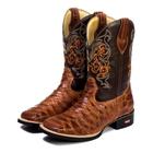 Bota Texana Masculina Couro Escamada Cano Alto Bordada Moda