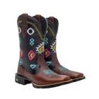 Bota Texana Western Feminina Bico Quadrado Texas Gold Xadrez Café