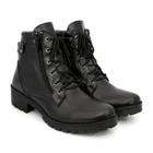 Bota Tratorada Feminina Coturno Cano Curto Casual Salto Baixo Preto Zíper Lateral Confortável Moda