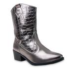 Bota Western Couro Feminina Modelo Marcante Moda Country Bico Fino Salto Grosso e Baixo