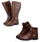 Botas Feminina Montaria Cano Longo E Coturno Combo 2 Pares