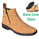 Botina Couro Nobuck Bota Casual Tradicional Homem Cidade Campo Fazenda Roça Sertanejo 2220 Amarelo