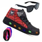 Botinha De Led Led Masculino Aranha Meninos Estilo Barato Calce Facil+ Oculos Relogio