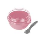 Bowl Com Tampa e Colher Plastica Rosa 500ml Livre de BPA Plasvale
