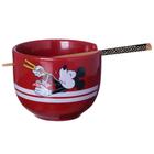 Bowl Cumbuca Tigela Com Hashi Mickey Mouse Porcelana Vermelha 500ml Oficial Disney
