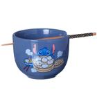 Bowl Cumbuca Tigela Com Hashi Stitch Porcelana Azul 500ml Oficial Disney