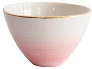 Bowl Em Porcelana Borda Dourada Floreira Rosa