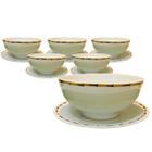 Bowls Branco Porcelana Com Pratos Bambu Europeu Kit 12 Pçs
