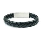 Bracelete 20Cm Couro Preto Fecho Steel Click 10Mm