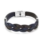 Bracelete Aço 21Cm 4 Tiras Couro Marrom/ul Trab. Trançado