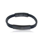 Bracelete Aço 21Cm Couro Trançado Duplo ul Placa 10X37Mm