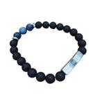 Bracelete Aço Shambala Onix 8Mm Fosca Com Olho De Tigre Roxa