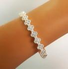 Bracelete Fechado Flores 4 Pétalas Zircônia Cristal Banhado a Prata