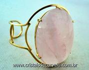 Bracelete Fixo Pedra Quartzo Rosa Grande Armação Suave