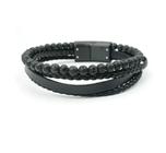 Bracelete Rosso 20Cm Couro Preto Trancado Shambala Vulganica