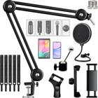Braço Articulado Robusto Suporte Mesa Para Microfone Tablet Celular + Acessórios Pop Filter