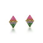 Brinco Arco Iris Losango Colorido Banhado a Ouro 18k