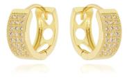 Brinco Argola Dourado Pedra Zirconia Largo Pequeno 6 Mm