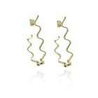 Brinco Argola Forma De J Trabalhada Folheado Em Ouro 18k