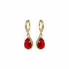 Brinco Argolinha Gota de Cristal Vermelho Folheado Ouro 18k Antialérgico