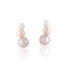 Brinco Ear Cuff Astrid com Três Pérolas 3 tons Rosa, Creme e Branco Banhado em Ouro 18k