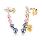 Brinco Ear Cuff Com Pedras De Zircônias E Pérolas Color Com Dourada