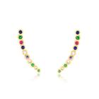 Brinco ear cuff com pedras multicolor folheado a ouro