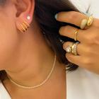 Brinco Ear Cuff delicado fileiras lisas e cravejdas banhado a ouro 18k