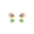 Brinco ear cuff gota lavanda e gotinha turmalina folheado a ouro 