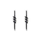 Brinco ear hook de prata 925 com gotinhas de zircônias negras e brancas