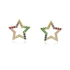 Brinco Estrela Vasada Pedras Coloridas Semi Joias Banhado Ouro 18k