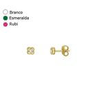 brinco flor 4 petalas com pedra rubi