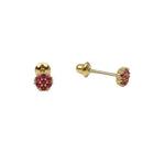 Brinco Flor Zircônias Vermelhas Em Ouro 18K