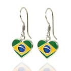 Brinco Gancho Anzol Feminino Prata 925 Bandeira Brasil