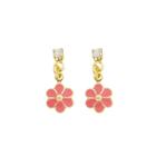 Brinco Infantil Menina Flor Rosa Folheado a Ouro 18k