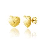 Brinco Ouro 18k Coração Abaulado Brilhoso Fosco Trabalhado R027