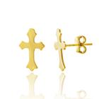 Brinco Ouro 18k Cruz Crucifixo Espelhada Lisa R010