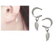 Brinco Piercing Argola Cartilagem Folha Folheado