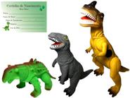 Brinquedo Boneco Grande Dinossauro World Dino Tiranossauro Rex Amarelo Emite Sons - Acompanha Dois Filhotes - Equipe Jurassic - Dinopark