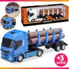 Brinquedo Caminhão Iveco Hi Way Tora Miniatura Com 3 Toras Colorido Presente Menino