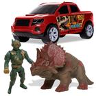 Brinquedo Carrinho Carro com Dinossauro e Soldado Dino Park