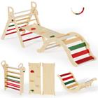 Brinquedo de escalada BlueWood Pikler Triangle Set 7 em 1 com arco e rampa